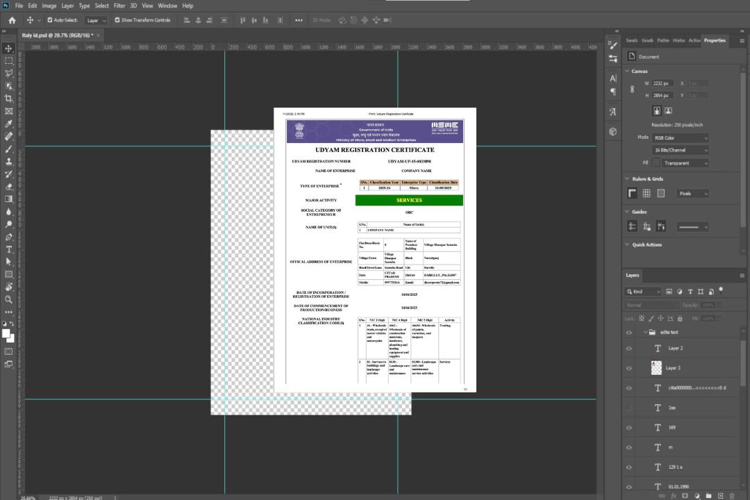 Modèle Word et PDF de certificat d'enregistrement India Udyam, version 4 template